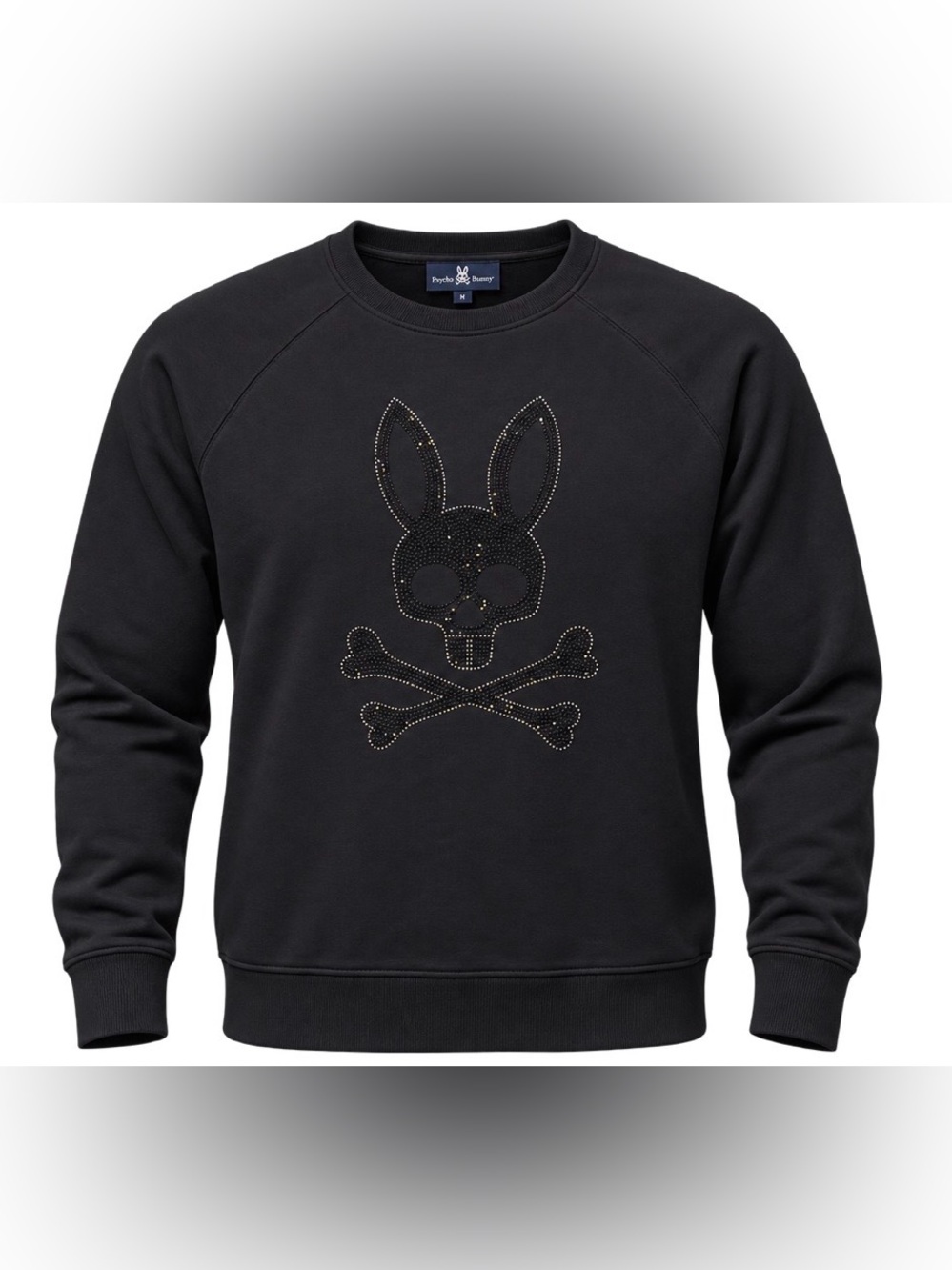 Psycho Bunny Black Crewneck with Studded Bunny Skull Logo